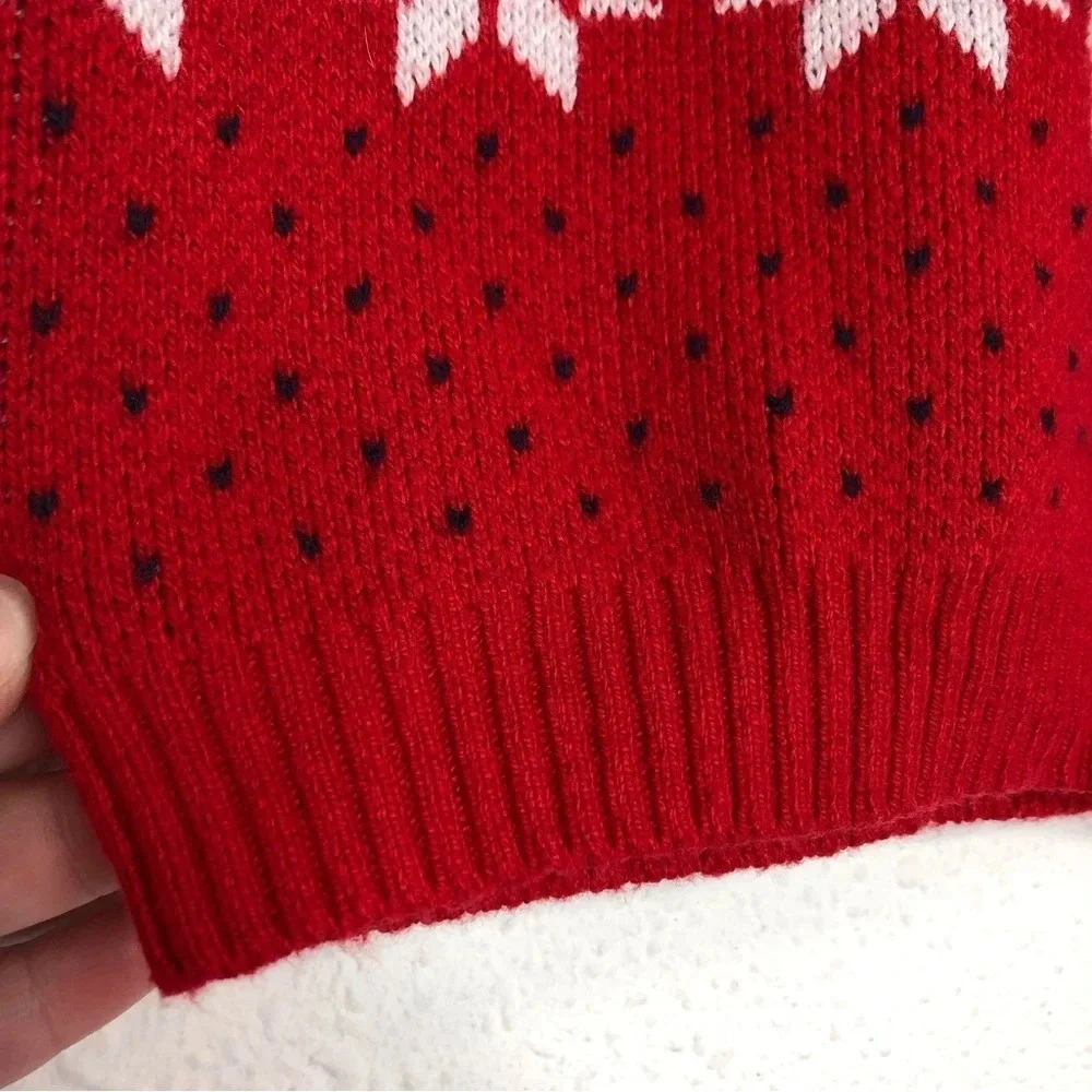 Janie and Jack fair isle sweater red and white reindeer‎ mock neck 12-18 months